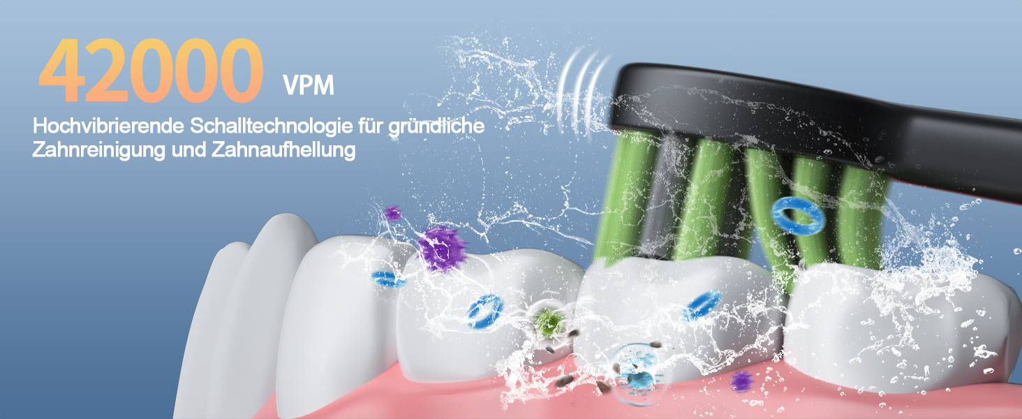 Електрична звукова зубна щітка Y05 2025 з 4 режимами, 42000 VPM, 6 насадок, 120 днів роботи, IPX7, таймер 2 хв, чорна