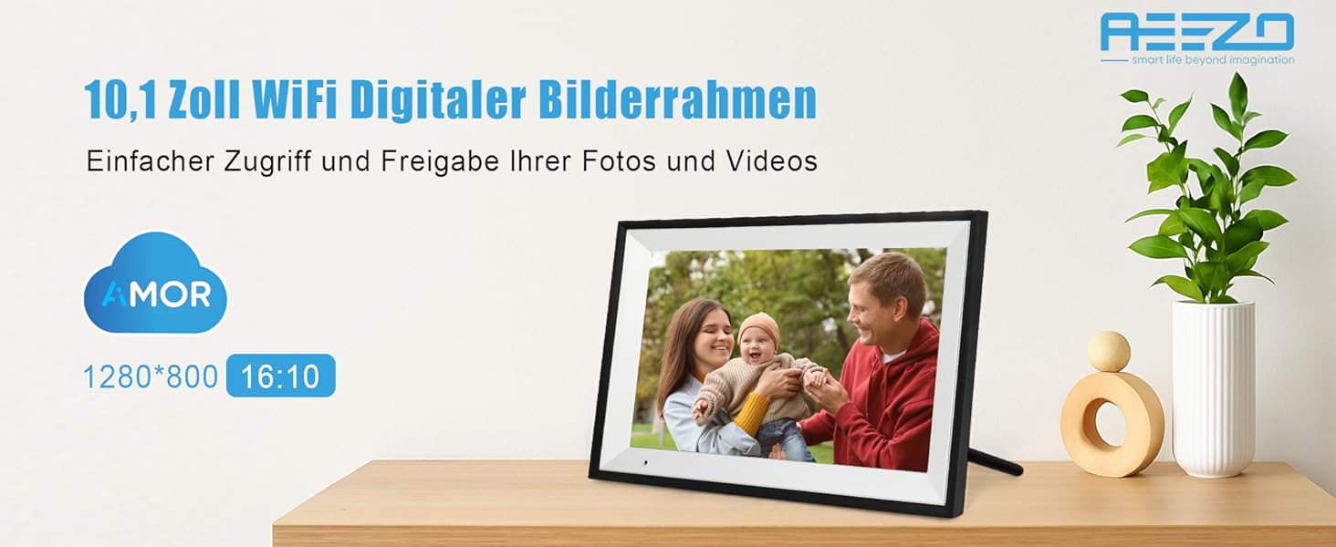 Цифровий фоторамка WiFi 10,1 дюйма, IPS HD сенсорний екран, 32GB, автоматичне обертання, підключення з будь-якого місця, чорний