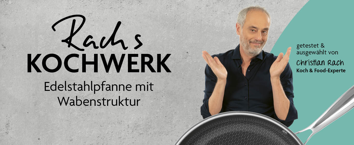 Сковорода Kochwerk Rachs з рифленою поверхнею ⌀28 см | Сковорода з нержавіючої сталі з антипригарним покриттям та високим бортиком | Підходить для всіх типів плит | Стійка до подряпин та придатна для духовки | З рецептами ⌀28 см