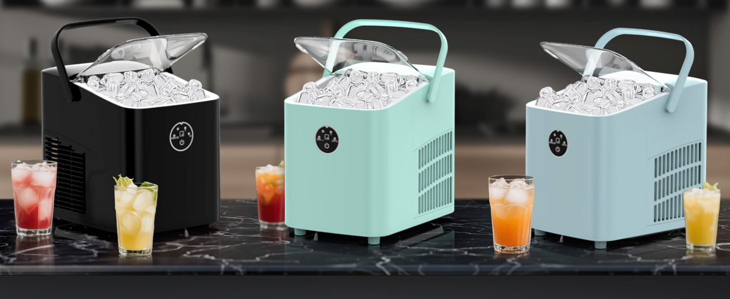 Льодогенератор Fohere 14 кг/24 год, швидке виробництво льоду (5 хв), 2 розміри кулеподібного льоду, самоочищення, з ручкою, лопаткою та кошиком для вечірок, офісу, кемпінгу - Чорний