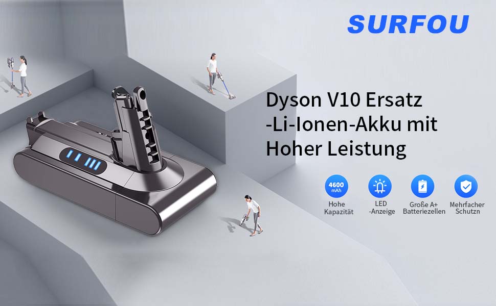 Змінна батарея SURFOU 4600 мАг для Dyson V10 SV12, сумісна з V10 Animal/Absolute/Motrhead/Fluffy