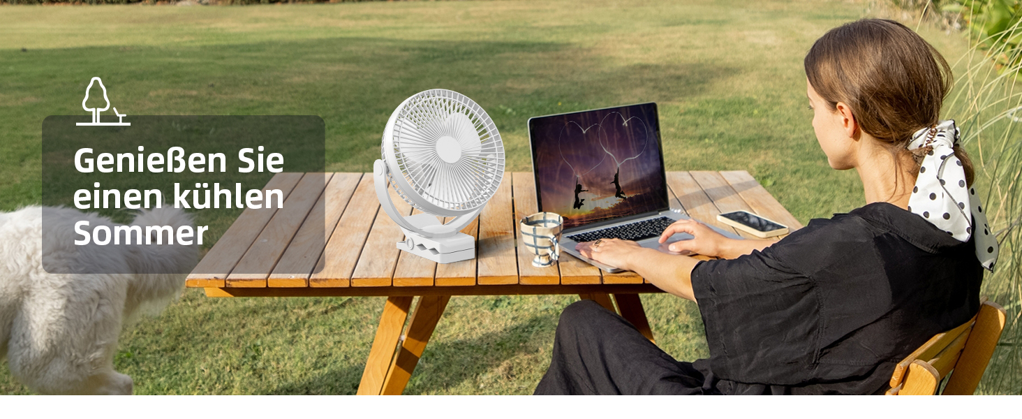 Вентилятор кліпса Koonie 10000 mAh USB, 20 см: портативний, з акумулятором, 4 швидкості, 360° поворот, тихий для дому, офісу, дитячого візочка, кемпінгу, гроубоксу (білий)