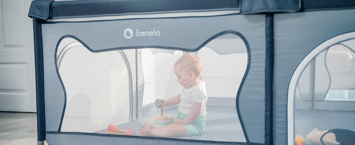 Дитячий манеж LIONELO WILLOW Beige XL, 187x207x68 см - велика площа, сітчасті стінки