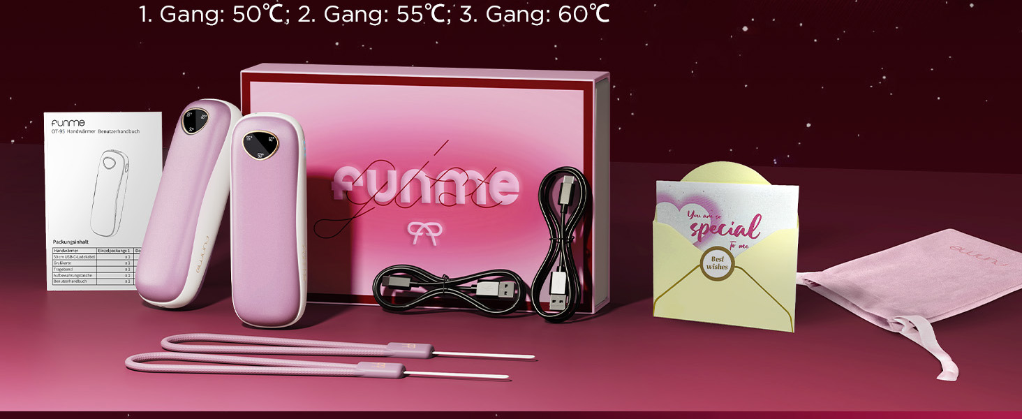 Електричні грілки для рук Funme® OT95 (Рожеве золото) 10000mAh - 2 шт. USB Powerbank, 60°C, для жінок, ідеальні для активного відпочинку