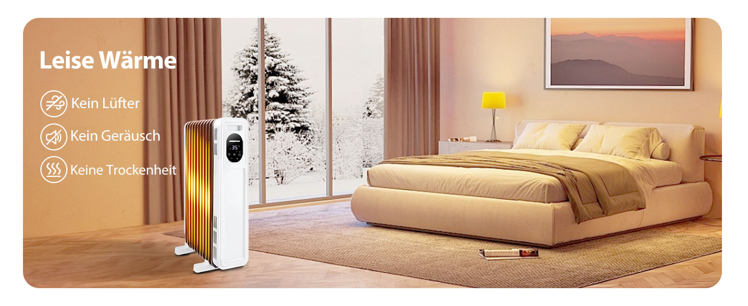 Електричний масляний радіатор Aigostar Cozy 2300W з пультом дистанційного керування, 11 ребер, термостат, 3 режими, таймер 24г, LED-дисплей, захист від перекидання та перегріву, мобільний обігрівач для кімнати