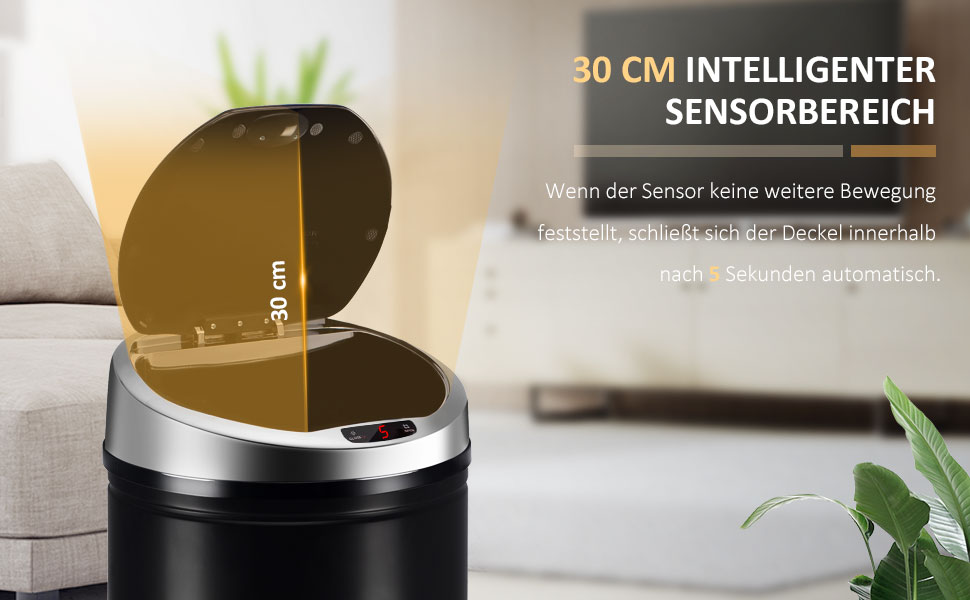 Сміттєве відро Ribelli з датчиком - автоматичне відкривання/закривання, 50 літрів, чорний