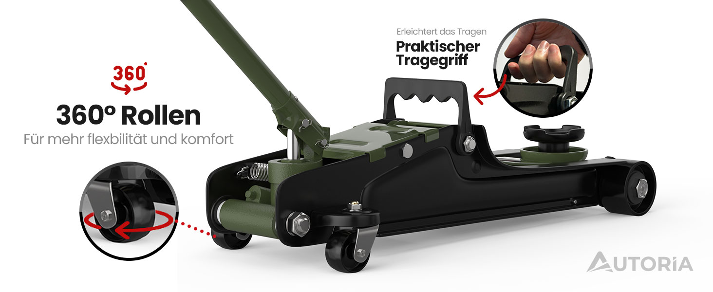 Гідравлічний домкрат Wagenheber 2.5T низькопрофільний для легкових авто та авто з низькою посадкою, зелений оливковий, до 2500 кг, з кейсом та 3 гумовими накладками