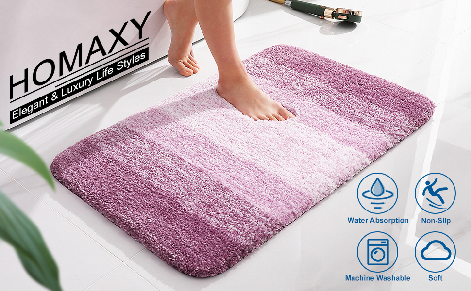 Килимок для ванної кімнати Homaxy, 60x120 см, антиковзаючі, миючий, з м'якого ворсу, з мікрофібри, швидковисихаючий, фіолетовий