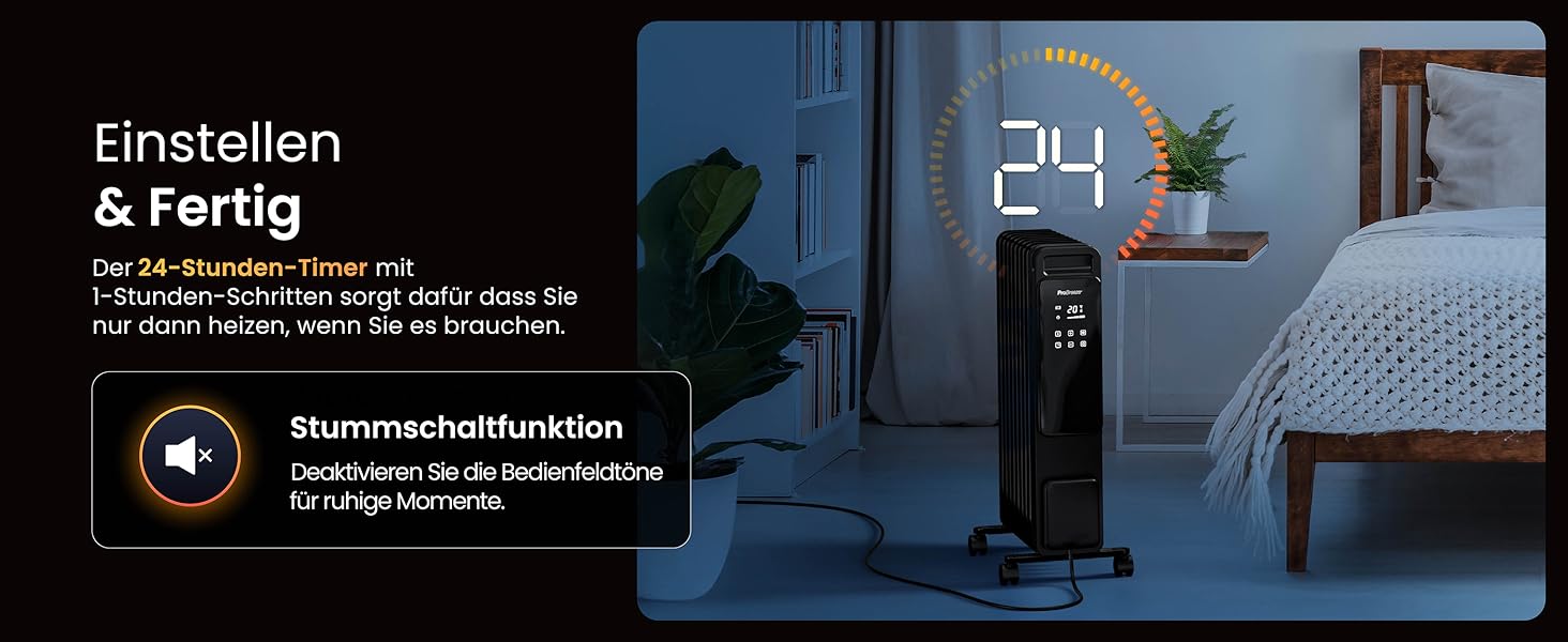 Електричний масляний радіатор Pro Breeze OmniWarm 2500W з 11 секціями, чорний - енергозберігаюча теплова панель з термостатом, таймером та захистом від перегріву