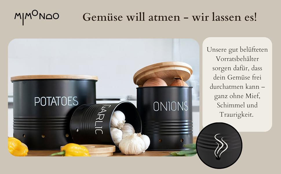 Набір контейнерів для зберігання картоплі, цибулі та часнику (3 шт.) з бамбуковими кришками