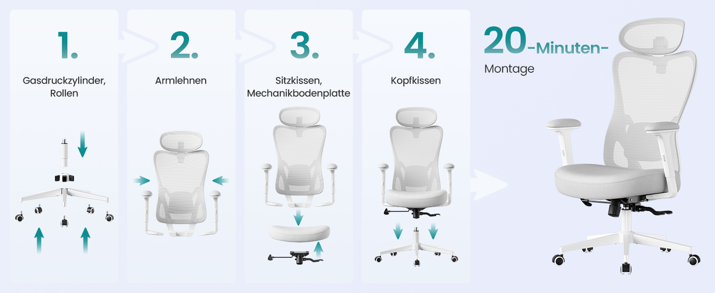 Офісний стіл SONGMICS, ергономічне крісло, комп'ютерне крісло, регульована поперекова та підголовна підтримка, до 150 кг, регульована висота, Taubengrau (сірий голуб) OBN066GD01
