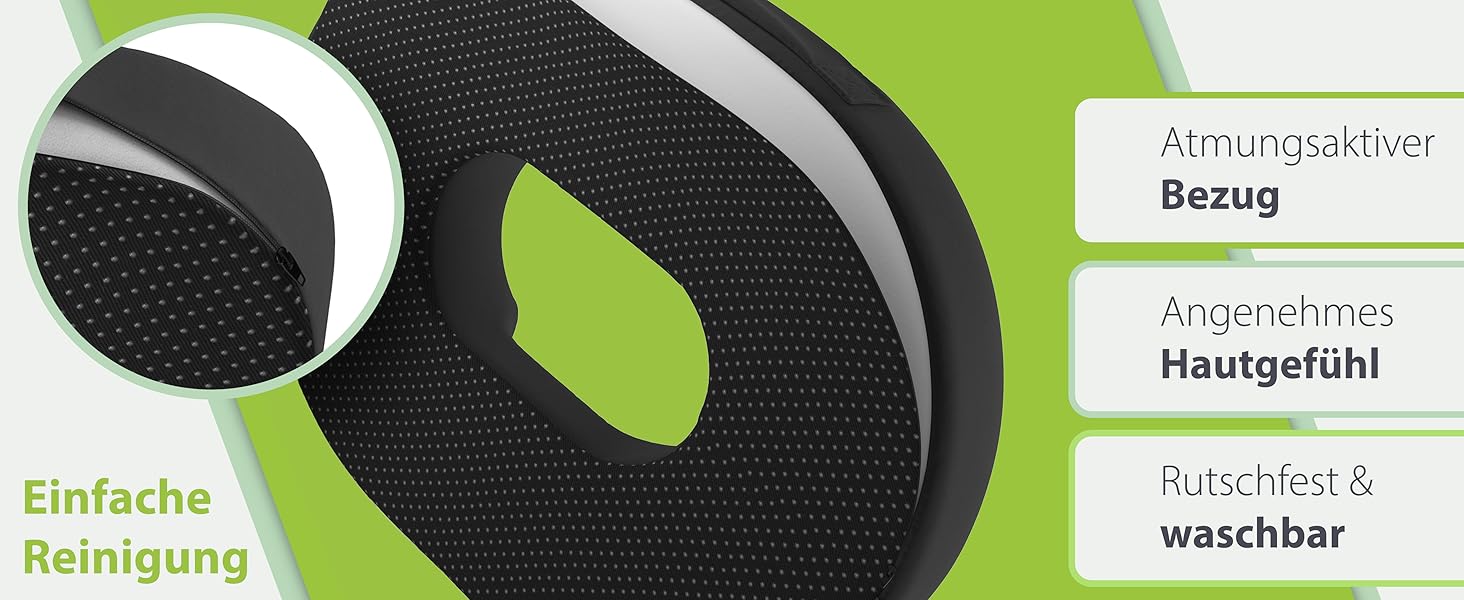 Ортопедичний сидіння кільце Feela® [3 ступені жорсткості] – подушка для геморою з отвором – після операції та пологів – сидіння для полегшення болю в куприку, подушка для геморою, сидіння-пончик – знімає біль (Medium) Чорний, Medium / Mittel (60-80 кг)