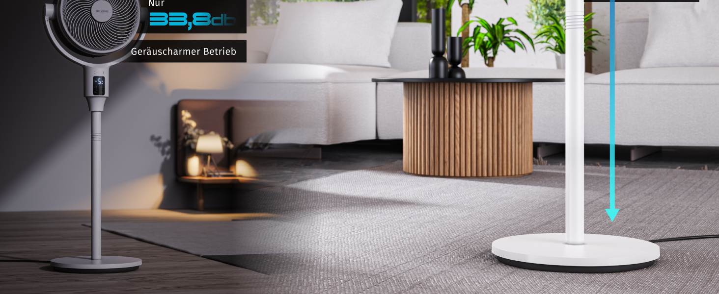 Вентилятор підлоговий Brandson ECO Line 3D з пультом, DC мотор, 9 швидкостей, білий