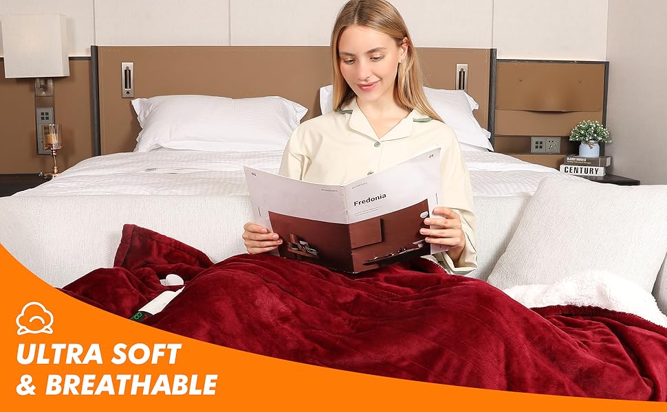 Електрична гріюча ковдра з автовимкненням, 130x180 см, 10 режимів нагріву, таймер 8 годин, захист від перегріву, фланель, машинне прання, для дому та офісу, червона, 130 x 180 см