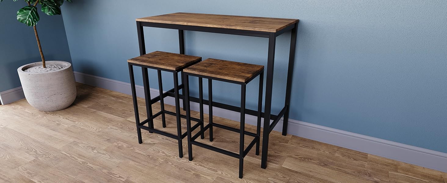 Набір барного столу Vida Designs Roslyn 2 з 2 барними стільцями, індустріальний стиль, сталеве каркас, темне дерево