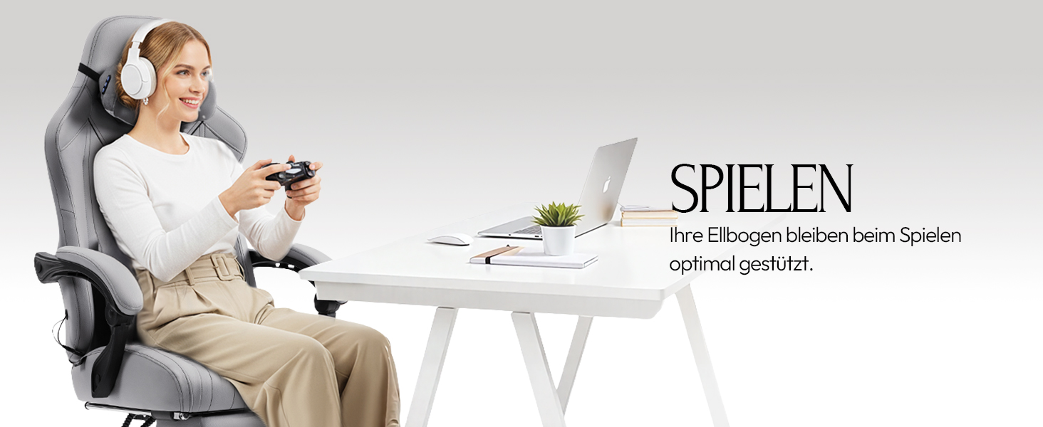 Ігровий крісло Dowinx з масажем, ергономічний дизайн, підтримка попереку та шиї, до 135 кг, шкіра, чорний (сірий), для дорослих