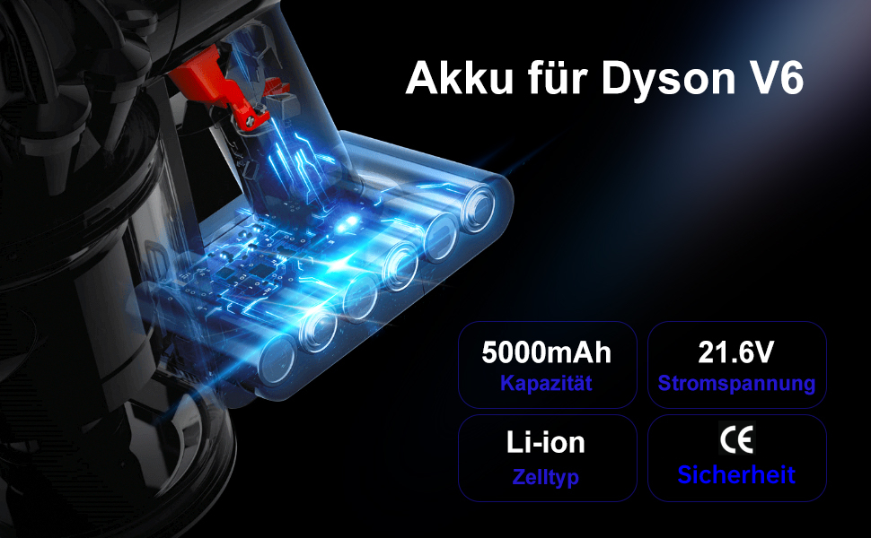 Змінна батарея EVARY 6000mAh V6 для Dyson з РК-дисплеєм, сумісна з DC62-DC74, в т.ч. 2 фільтри щітка