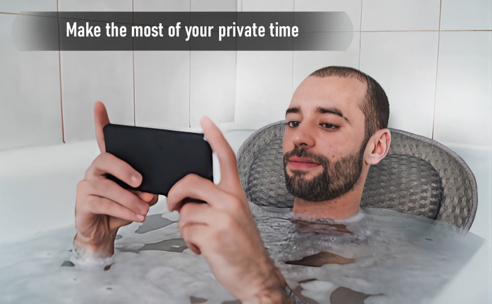 Подушка для ванни з піни memory foam, антиковзка, для шиї та спини, 4D вентиляція, 6 присосок, сіро-метеликовий колір