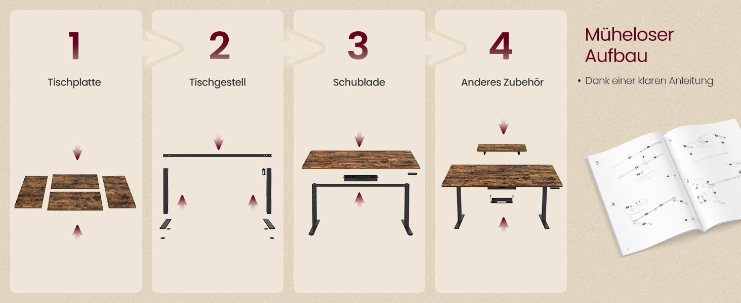 Стол для роботи VASAGLE з регулюванням висоти, 160 x 80 см, з підставкою для монітора, шухлядою та USB-C, нагадування про рух, для офісу, вінтажний коричневий