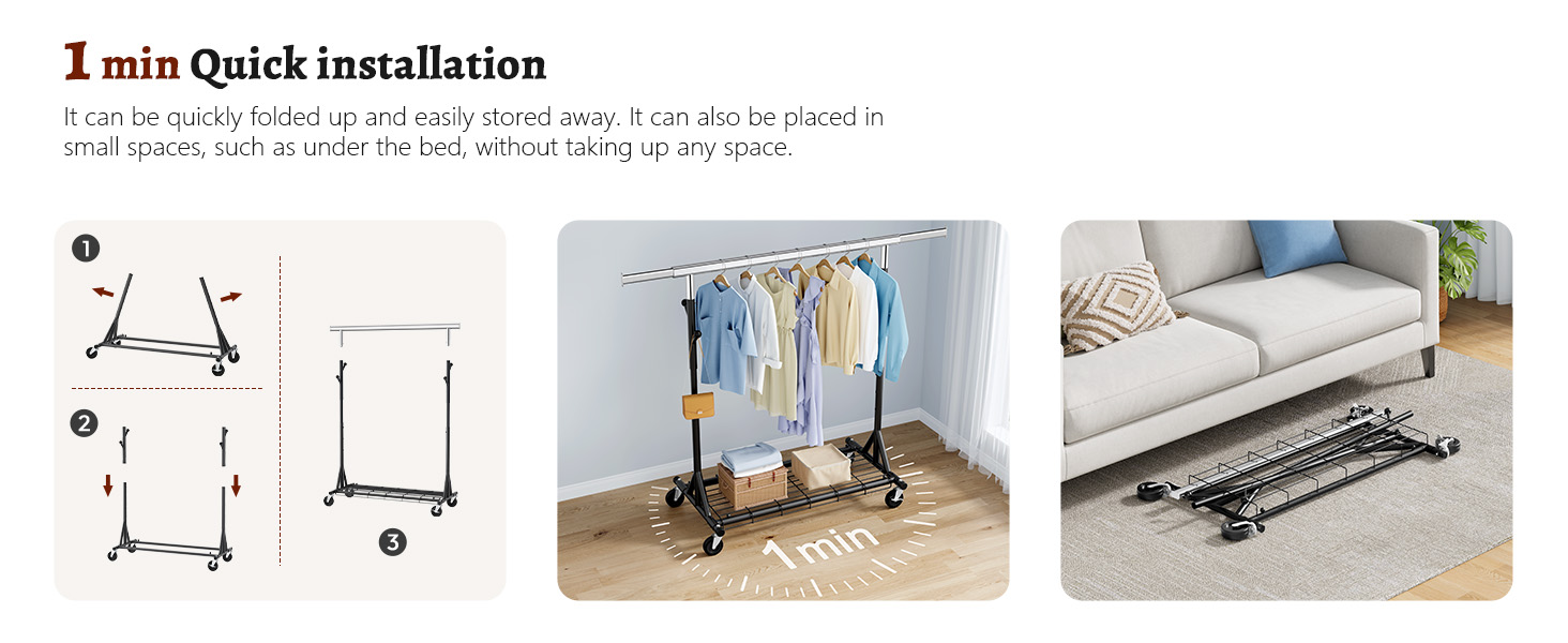 Стійка для одягу на колесах FAVOOOSTY, металева, мобільна, до 200 кг, чорна, 1 перекладина