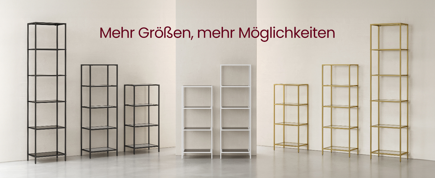 Регал VASAGLE з 5 полицями, для ванної кімнати, вітальні, кухні, офісу, скло, метал, LGT029A01