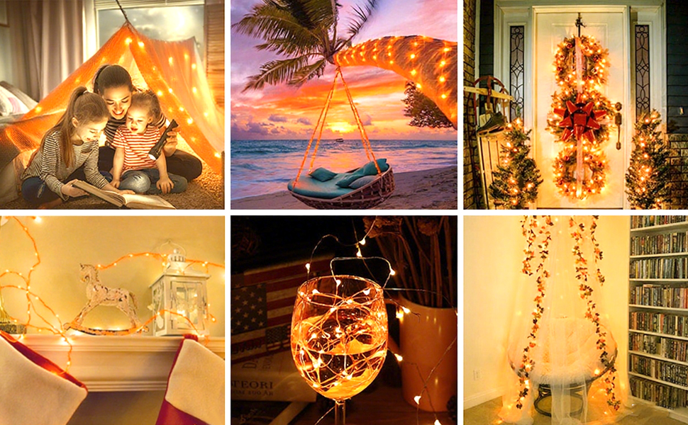 Ланцюжок прикрас з LED-підсвічуванням на батарейках, 100 LED, 10 м, 8 режимів, пульт дистанційного керування, таймер, теплий білий, димування, вологостійкий, для прикрашання, 4 шт.