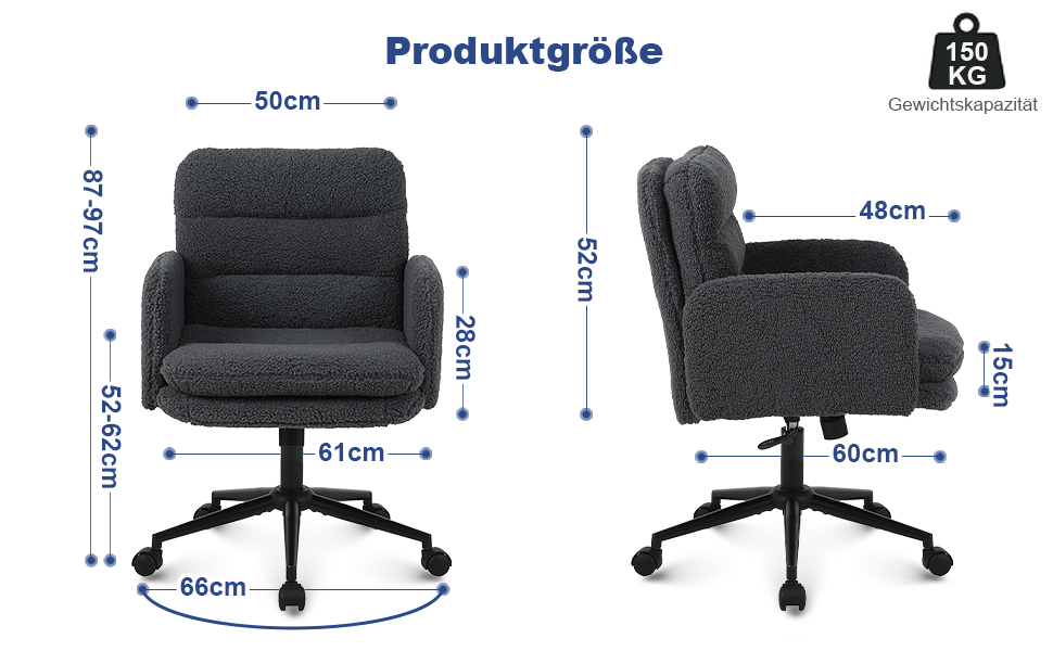 Стілець для туалетного столика зі штучного хутра Youhauchair, ергономічний поворотний стілець, регульований, темно-сірий, кашемір