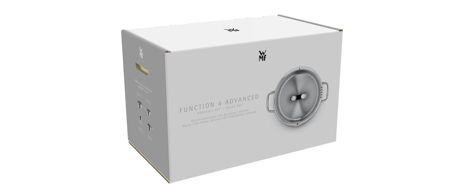 Каструля WMF Function 4 з нержавіючої сталі 16 см з кришкою, 1,4 л, для індукції, Cromargan, 4 функції зливу, мірна шкала, срібна