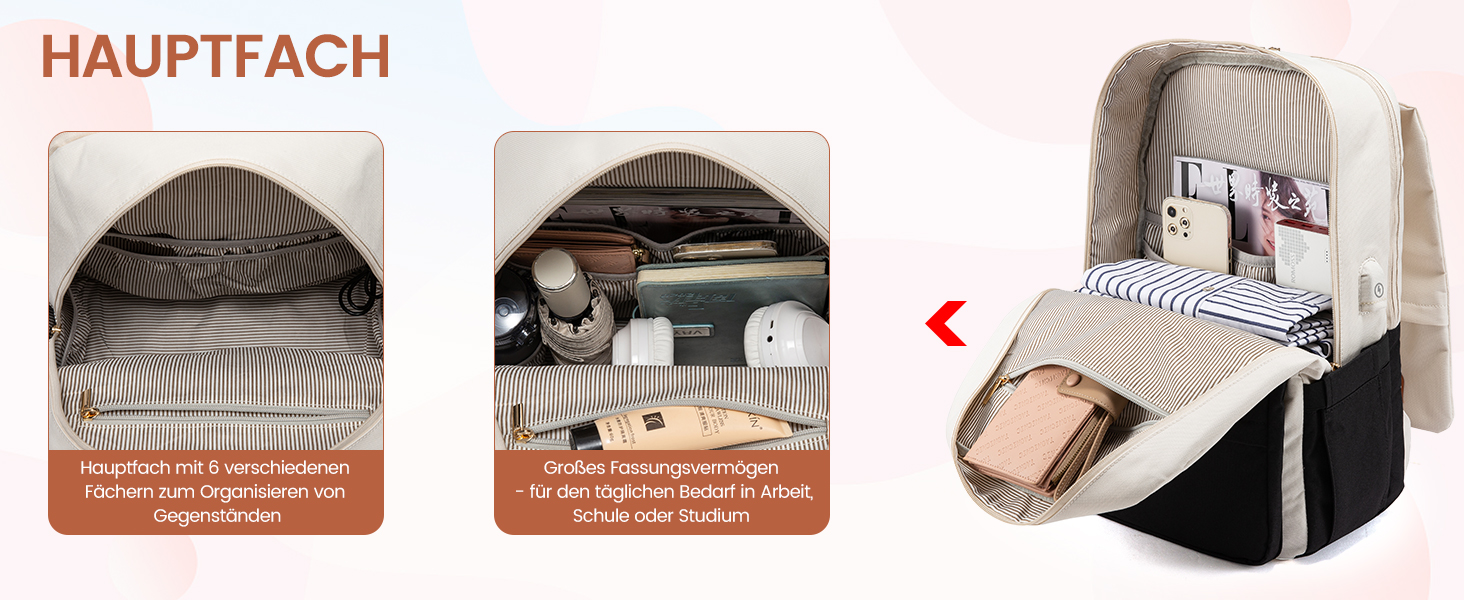 LOVEVOOK Рюкзак для жінок, рюкзак для ноутбука 15.6 дюймів, водонепроникний, для роботи, навчання, подорожей, стильний, бежевий & кавовий колір