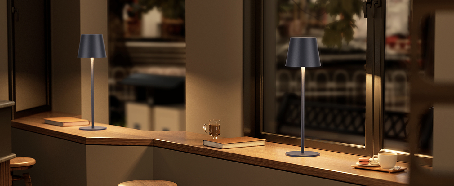 LED-лампа K-Bright: 4 шт., диммер, акумулятор, бездротова, 36.5 см, перезаряджувана, 2700K, тепле світло, USB-C, IP54, пісочний (антрацит)
