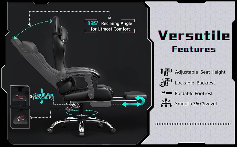 Ігровий крісло Yaheetech з масажем, регульована спинка 90-135°, комп'ютерне крісло з підніжкою, білий (чорний)
