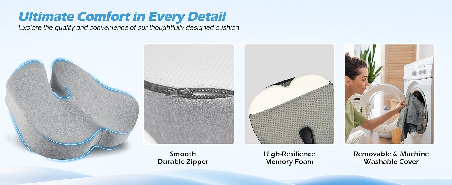Подушка для офісного крісла Lofty Aim з Memory Foam: ергономічна, для куприка, при болях у спині, для офісу, авто, літака, інвалідного візка - Чорний та світло-сірий
