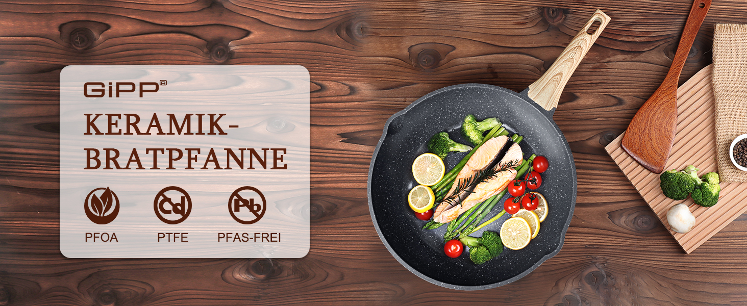 Сковорода з високим бортиком GiPP, 30 см, з кришкою, керамічне антипригарне покриття, 4.3 л, для всіх типів плит, білий (сірий), без PFOA/PFOS