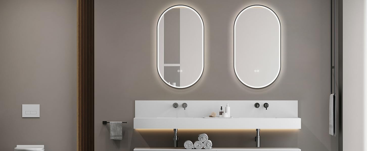 Дзеркало для ванної кімнати HOKO круглої форми 80 см з підсвічуванням, антизапарюванням, рамкою, сенсорним вимикачем, функцією пам'яті та регулюванням кольору світла (2700-6500K) - тепле, холодне, нейтральне світло (75 x 45 см, золотий овал)