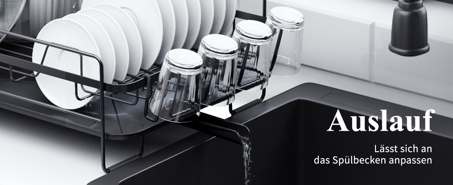 Сушилка для посуду Kitsure, висувна, багатофункціональна, з місцем для столових приборів, 67.8 x 32.7 x 14.9 см, чорна