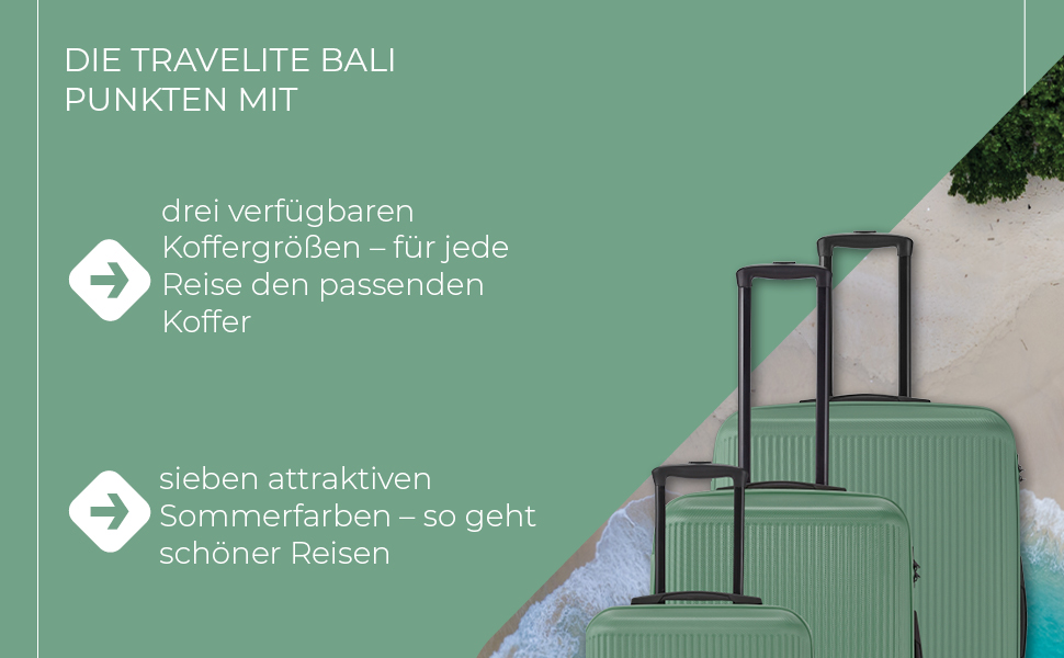 Набір валіз Travelite Bali 3 шт. (L/M/S) з ABS-пластику, зелений: міцні та легкі, з TSA замком