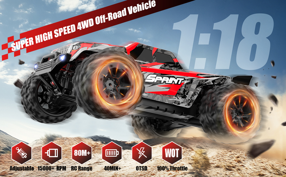 Радіокерований позашляховик 1:18 40 км/год 2.4GHz 4WD для дітей та дорослих. RC дрифт-трак, баггі для перегонів на вулиці та бездоріжжі.