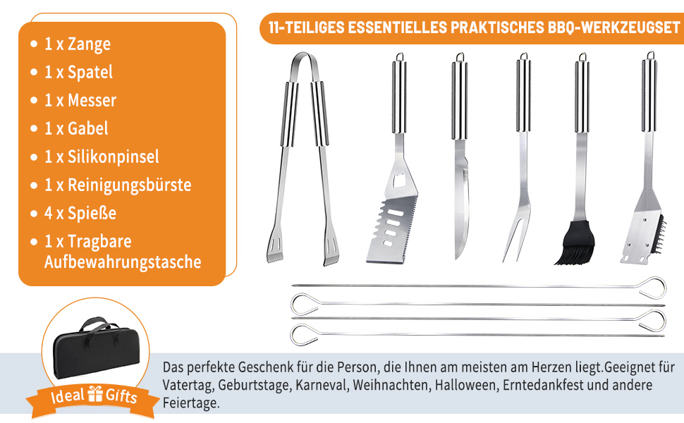 Набір гриль-посуду, 28 предметів, нержавіюча сталь, професійний аксесуар для грилю з сумкою, подарунок на день народження/Новий рік для чоловіків, для саду та кемпінгу, BBQ (срібний)