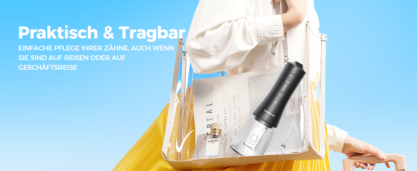 Ірригатор для порожнини рота Operan Munddusche Black - бездротовий, портативний, 300 мл, 4 насадки