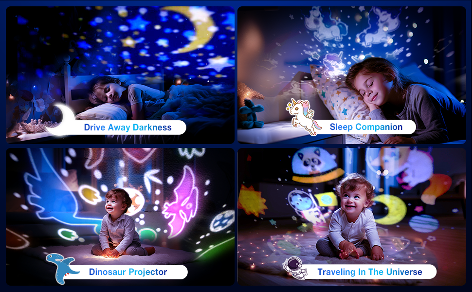 Проектор зоряного неба Diboniur для дітей з 22 фільмами, нічник-проектор, регульована яскравість, 360° обертання, 20 колискових