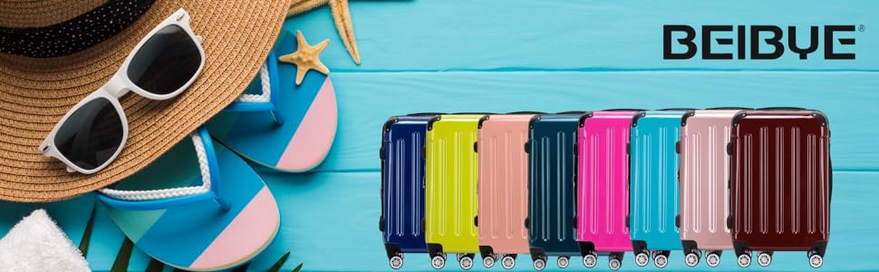 Набір валіз BEIBYE: валізи-ролики з полікарбонату (світло-зелений), 4 колеса