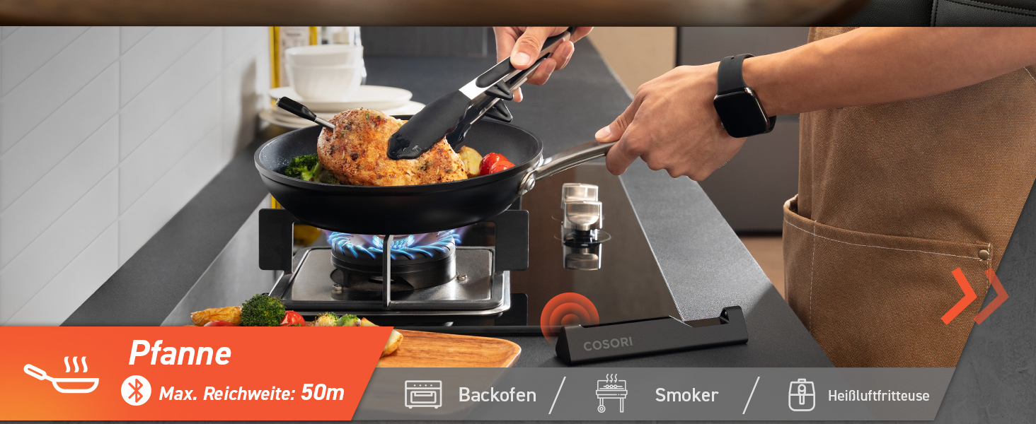 Термометр для м'яса COSORI Smart - бездротовий, Bluetooth, для фритюрниці, приготування на грилі та духовці, чорний