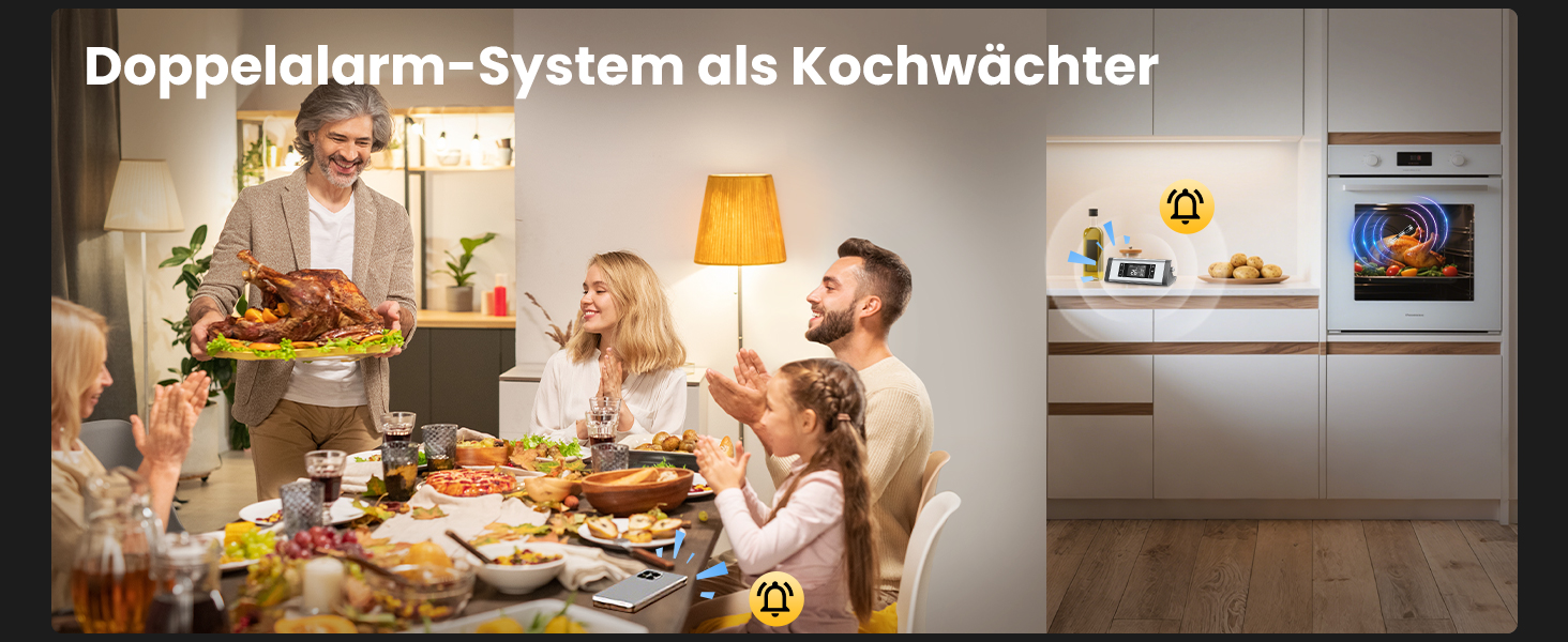 Бездротовий термометр для м'яса з Bluetooth, дальність до 240м, керування через додаток, до 24 години роботи, IP67, стійкий до миття в посудомийній машині та олії - для гриля, коптильні, ротатерія, духовки, фритюрниці