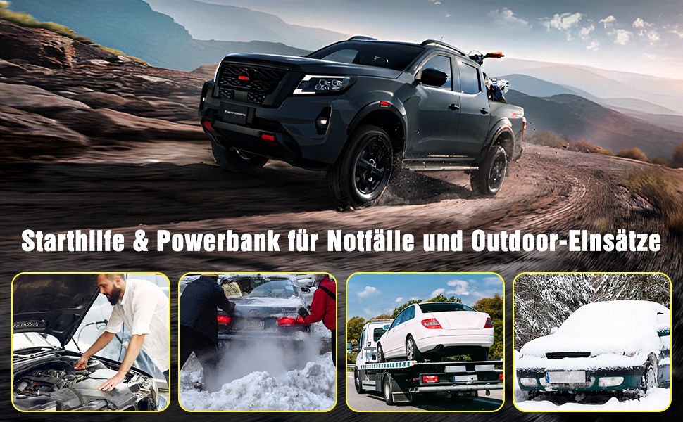 Powerbank Starthilfe 4000A: Портативний пусковий пристрій для авто 12V з LCD дисплеєм та LED ліхтариком. Підходить для бензинових (9.0L) та дизельних (7.5L) двигунів. Ідеально для SUV, мотоциклів та газонокосарок.