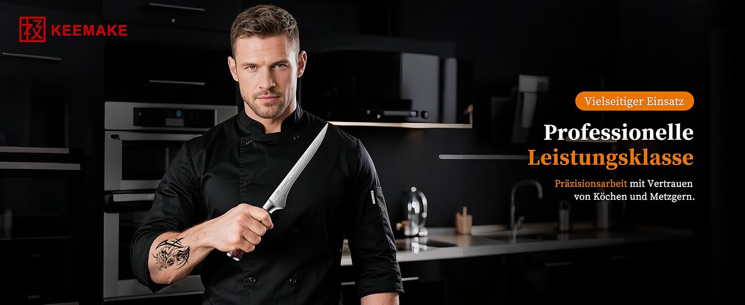 KEEMAKE Набір кухонних ножів: професійний ніж шеф-кухаря з захистом леза, універсальний ніж для м'яса, овочів та риби (15 см)