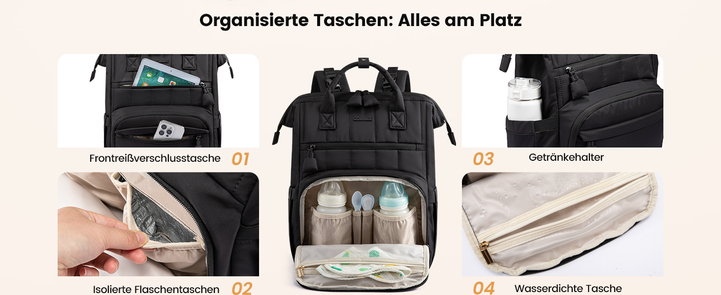 LOVEVOOK Рюкзак-переноска для мами та тата, рюкзак-пеленальник, сумка для підгузків, водонепроникна, з пеленальною підкладкою, з ременями для дитячої коляски, Khaki-beige