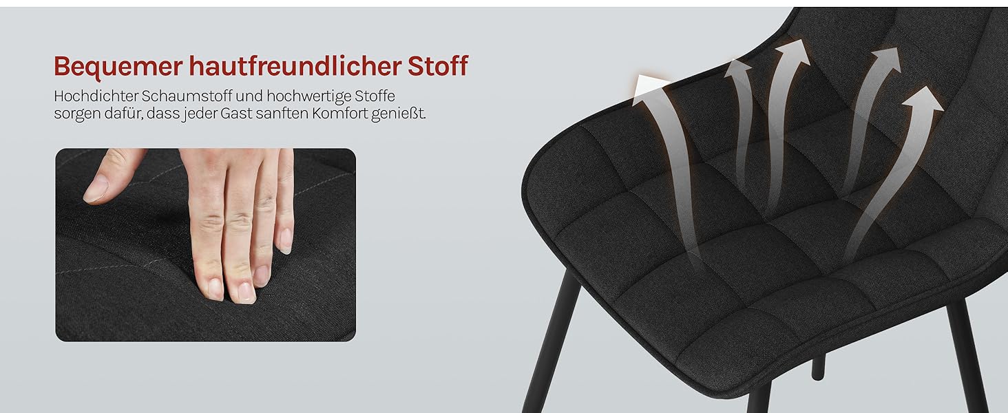 Набір з 2-х кухонних стільців WOLTU для вітальні, кухні, їдальні, чорного кольору, з м'якою спинкою та сидінням з льону, металеві ніжки, до 150 кг