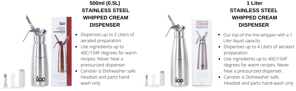 Професійний дозатор для вершків ICO 500 мл з нержавіючої сталі - сифон для капсул з вершками - пляшка Espuma для десертів