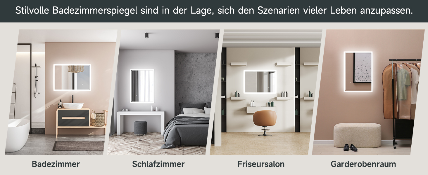 Дзеркало для ванної кімнати SONNI LED з підсвічуванням 80x60 см, прямокутне, біле