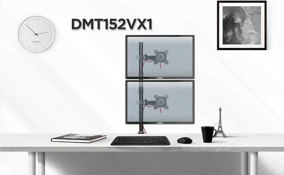 Тримач для моніторів Duronic DM35V2X1 (2 шт.) | Вертикальна підставка для двох моніторів, регульована, з гнучкими з'єднаннями, VESA 75x75, 100x100, для офісу та дому